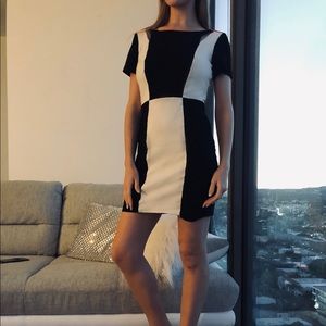 Black/White/Orange designer dress